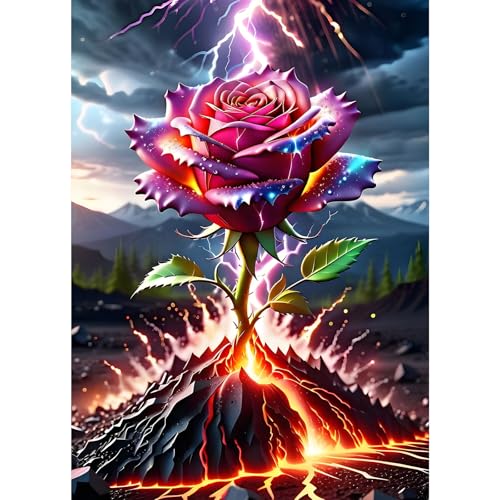 GDYEEH Blumen Diamond Painting Erwachsene, 5D Blitzschlag Diamant Painting Bilder Anfänger, DIY Vulkan Runder Vollbohrer Diamanten Malerei Stickerei Set Kreuzstich Geschenke Home Wand Dekor 30x40cm von GDYEEH