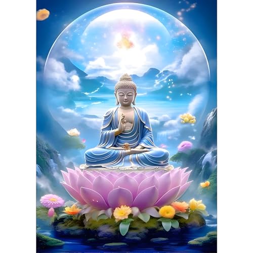 GDYEEH DIY Buddha Diamond Painting Erwachsene, 5D Lotus Diamant Painting Bilder Anfänger, DIY Traumland Runder Vollbohrer Diamanten Malerei Stickerei Kreuzstich Geschenke Home Wand Dekor 30x40 cm von GDYEEH