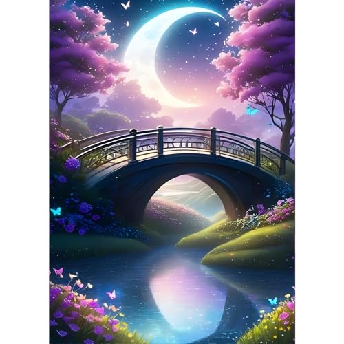 GDYEEH DIY Mond Diamond Painting Erwachsene, 5D Brücke Diamant Painting Bilder Anfänger, DIY Traumland Runder Vollbohrer Diamanten Malerei Stickerei Kreuzstich Geschenke Home Wand Dekor 30x40 cm von GDYEEH