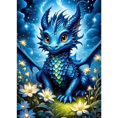 GDYEEH Drache Diamond Painting Erwachsene, 5D Blumen Diamant Painting Bilder Anfänger, DIY Traumland Runder Vollbohrer Diamanten Malerei Stickerei Set Kreuzstich Geschenke Home Wand Dekor 30x40cm von GDYEEH