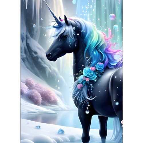 GDYEEH Einhorn Diamond Painting Erwachsene, 5D Fantasie Diamant Painting Bilder Anfänger, DIY Einhorn Runder Vollbohrer Diamanten Malerei Stickerei Kreuzstich Geschenke Home Wand Dekor 30x40cm von GDYEEH