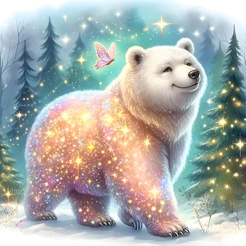 GDYEEH Eisbär Diamond Painting Erwachsene, 5D Wald Bär Diamant Painting Bilder Anfänger, DIY Fantasie Runder Vollbohrer Diamanten Malerei Stickerei Kreuzstich Geschenke Home Wand Dekor 30x30cm von GDYEEH