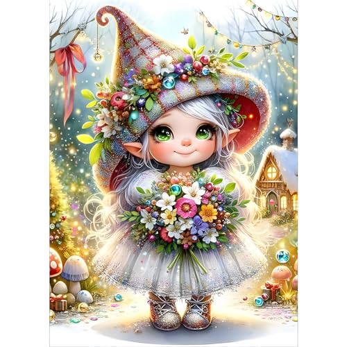 GDYEEH Elfe Fee Diamond Painting Erwachsene, 5D Cartoon Diamant Painting Bilder Anfänger, DIY Blumen Runder Vollbohrer Diamanten Malerei Stickerei Kreuzstich Geschenke Home Wand Dekor 30x40cm von GDYEEH