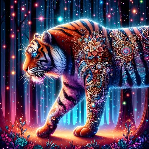 GDYEEH Fantasie Tiger Diamond Painting Erwachsene, 5D Wald Diamant Kunst Bilder Anfänger, DIY Fantasie Runder Vollbohrer Diamanten Malerei Stickerei Kreuzstich Geschenke Home Wand Dekor 30x30cm von GDYEEH