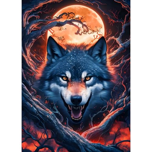 GDYEEH Fantasie Wolf Diamond Painting Erwachsene, 5D Moon Diamant Kunst Bilder Anfänger, DIY Wolf Runder Vollbohrer Diamanten Malerei Stickerei Kreuzstich Geschenke Home Wand Dekor 30x40cm von GDYEEH