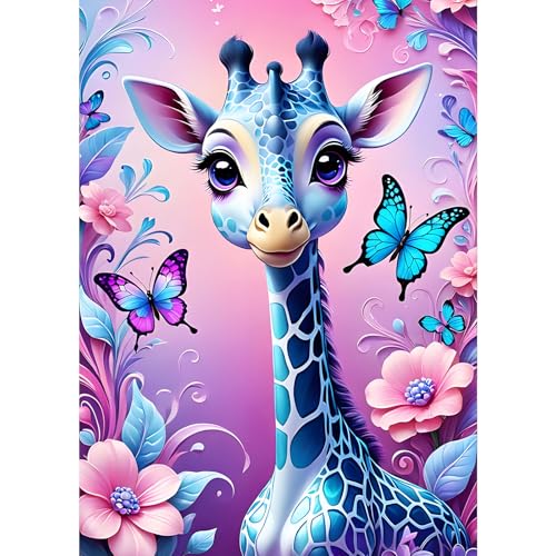 GDYEEH Giraffe Diamond Painting Erwachsene, 5D Schmetterling Diamant Kunst Bilder Anfänger, DIY Blumen Runder Vollbohrer Diamanten Malerei Stickerei Kreuzstich Geschenke Home Wand Dekor 30x40cm von GDYEEH