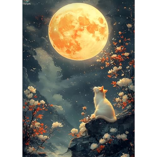 GDYEEH Heller Mond Diamond Painting Erwachsene, 5D Kätzchen Diamant Kunst Bilder Anfänger, DIY Traumland Runder Vollbohrer Diamanten Malerei Stickerei Kreuzstich Geschenke Home Wand Dekor 30x40cm von GDYEEH