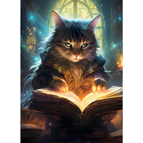 GDYEEH Katze liest ein Buch Diamond Painting Erwachsene, 5D Kätzchen Diamant Painting Bilder Anfänger, DIY Runder Vollbohrer Diamanten Malerei Stickerei Kreuzstich Geschenke Home Wand Dekor 30x40cm von GDYEEH