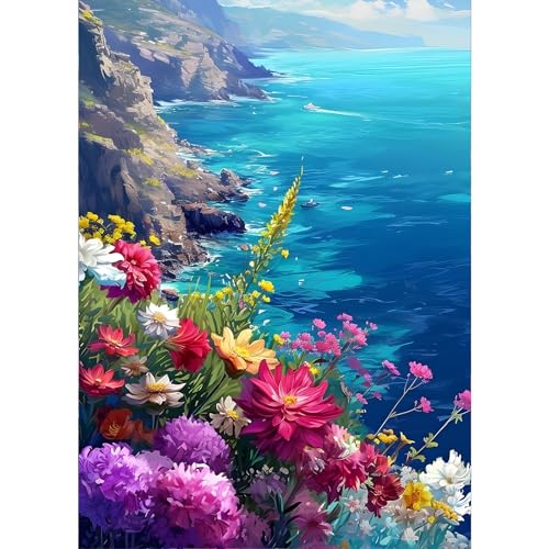 GDYEEH Meereslandschaft Diamond Painting Erwachsene, 5D Blumen Diamant Painting Bilder Anfänger, DIY Runder Vollbohrer Diamanten Malerei Stickerei Kreuzstich Geschenke Home Wand Dekor 30x40cm von GDYEEH