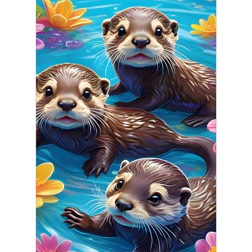 GDYEEH Otter Diamond Painting Erwachsene, 5D Blumen Diamant Painting Bilder Anfänger, DIY Fantasie Runder Vollbohrer Diamanten Malerei Stickerei Kreuzstich Geschenke Home Wand Dekor 30x40cm von GDYEEH