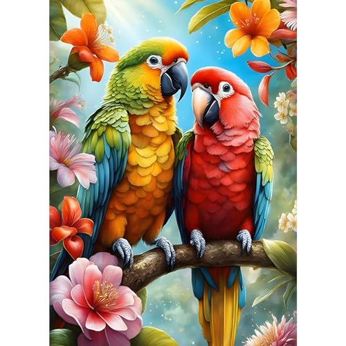 GDYEEH Papageien Diamond Painting Erwachsene, 5D Blumen Diamant Painting Bilder Anfänger, DIY Vögel Runder Vollbohrer Diamanten Malerei Stickerei Set Kreuzstich Geschenke Home Wand Dekor 30x40cm von GDYEEH