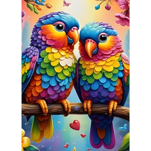 GDYEEH Papageien Diamond Painting Erwachsene, 5D Liebespaar Diamant Kunst Bilder Anfänger, DIY Vögel Runder Vollbohrer Diamanten Malerei Stickerei Kreuzstich Geschenke Home Wand Dekor 30x40cm von GDYEEH