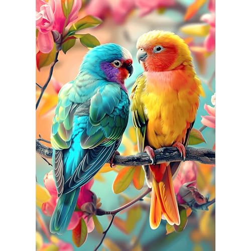 GDYEEH Papageien Diamond Painting Erwachsene, 5D Unzertrennliche Diamant Kunst Bilder Anfänger, DIY Blumen Runder Vollbohrer Diamanten Malerei Stickerei Kreuzstich Geschenke Home Wand Dekor 30x40cm von GDYEEH