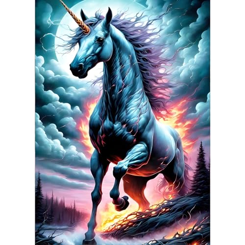 GDYEEH Pferd Diamond Painting Erwachsene, 5D Einhorn Diamant Painting Bilder Anfänger, DIY Fantasie Runder Vollbohrer Diamanten Malerei Stickerei Kreuzstich Geschenke Home Wand Dekor 30x40cm von GDYEEH