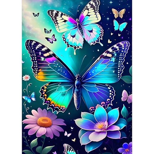 GDYEEH Schmetterling Diamond Painting Erwachsene, 5D Blumen Diamant Kunst Bilder Anfänger, DIY Fantasie Runder Vollbohrer Diamanten Malerei Stickerei Kreuzstich Geschenke Home Wand Dekor 30x40cm von GDYEEH