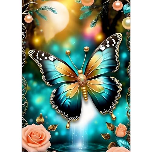 GDYEEH Schmetterling Diamond Painting Erwachsene, 5D Blumen Diamant Painting Bilder Anfänger, DIY Fantasie Runder Vollbohrer Diamanten Malerei Stickerei Kreuzstich Geschenke Home Wand Dekor 30x40cm von GDYEEH