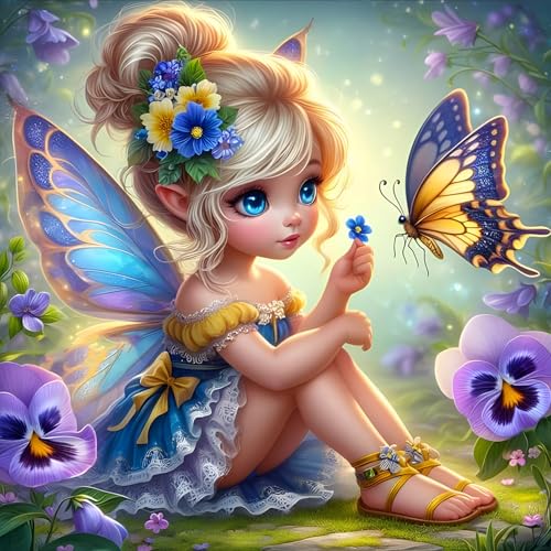 GDYEEH Schmetterling Diamond Painting Erwachsene, 5D Fee Diamant Painting Bilder Anfänger, DIY Blumen Runder Vollbohrer Diamanten Malerei Stickerei Kreuzstich Geschenke Home Wand Dekor 30x30cm von GDYEEH