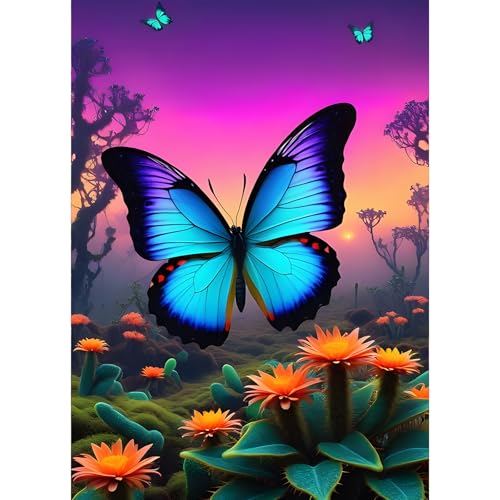 GDYEEH Schmetterling Diamond Painting Erwachsene, 5D Kaktus Diamant Kunst Bilder Anfänger, DIY Abendglühen Runder Vollbohrer Diamanten Malerei Stickerei Kreuzstich Geschenke Home Wand Dekor 30x40cm von GDYEEH