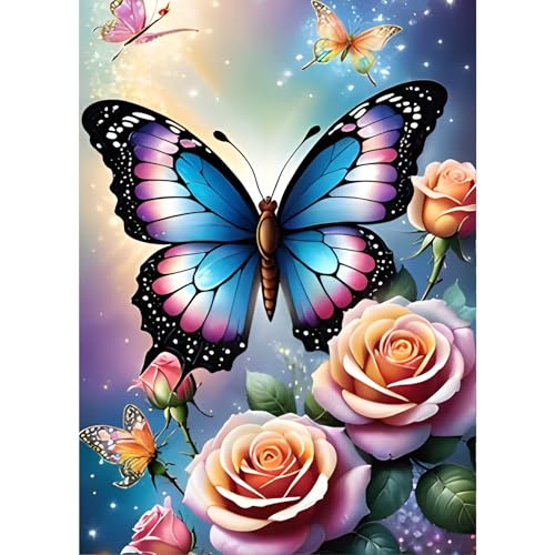 GDYEEH Schmetterling Diamond Painting Erwachsene, 5D Rosen Blumen Diamant Kunst Bilder Anfänger, DIY Fantasie Runder Vollbohrer Diamanten Malerei Stickerei Kreuzstich Geschenke Home Wand Dekor 30x40cm von GDYEEH