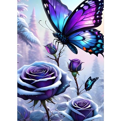 GDYEEH Schmetterling Diamond Painting Erwachsene, 5D Rosen Blumen Diamant Kunst Bilder Anfänger, DIY Runder Vollbohrer Diamanten Malerei Stickerei Kreuzstich Geschenke Home Wand Dekor 30x40cm von GDYEEH