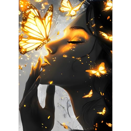 GDYEEH Schönheit Porträt Diamond Painting Erwachsene, 5D Schmetterling Diamant Painting Bilder Anfänger, DIY Runder Vollbohrer Diamanten Malerei Stickerei Kreuzstich Geschenke Home Wand Dekor 30x40cm von GDYEEH