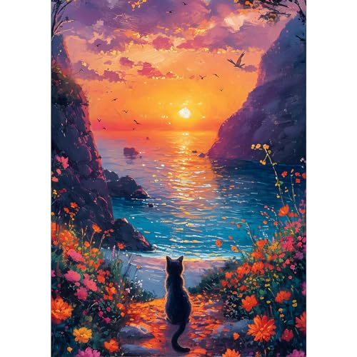 GDYEEH Sonnenuntergang Diamond Painting Erwachsene, 5D Kätzchen Diamant Painting Bilder Anfänger, DIY Blumen Runder Vollbohrer Diamanten Malerei Stickerei Kreuzstich Geschenke Home Wand Dekor 30x40cm von GDYEEH