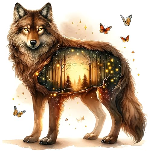 GDYEEH Waldwolf Diamond Painting Erwachsene, 5D Sonnenuntergang Diamant Kunst Bilder Anfänger, DIY Fantasie Runder Vollbohrer Diamanten Malerei Stickerei Kreuzstich Geschenke Home Wand Dekor 30x30cm von GDYEEH