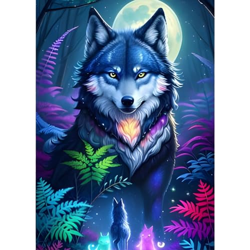 GDYEEH Wolf Diamond Painting Erwachsene, 5D Mond Diamant Painting Bilder Anfänger, DIY Traumland Runder Vollbohrer Diamanten Malerei Stickerei Kreuzstich Geschenke Home Wand Dekor 30x40cm von GDYEEH