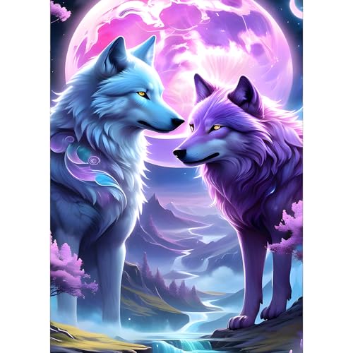 GDYEEH Zwei Wölfe Diamond Painting Erwachsene, 5D Moon Diamant Kunst Bilder Anfänger, DIY Wolf Runder Vollbohrer Diamanten Malerei Stickerei Kreuzstich Geschenke Home Wand Dekor 30x40cm von GDYEEH