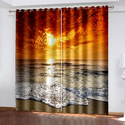 Gardinen Kinderzimmer Blickdicht 2 Stück H 140 X B 110 cm 3D Digitaldruck Blick Auf Den Sonnenuntergang Über Dem Meer Vorhang Verdunklungsvorhänge Schlafzimmer Wohnzimmer Ösenschal Kinder Thermovorha von GDYRBY