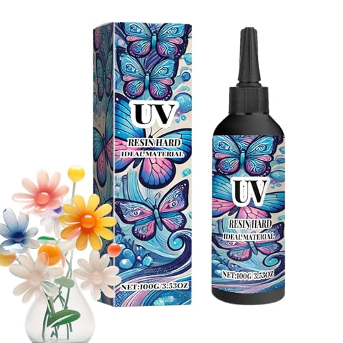 UV-Harzkleber, klares UV-Harz hart | UV-Epoxidharz, klarer Hartkleber | 100 g Hochglanz-Harzkleber, klare getrocknete Blumen, Kristalltropfen-UV-Kleber für handgefertigten Schmuck, Gießen und Beschich von GEBBEM