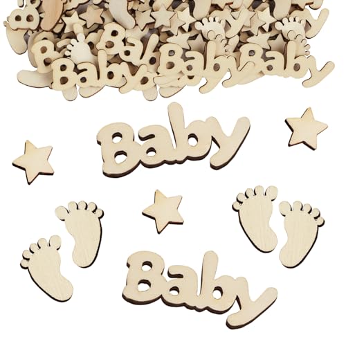 100 Stück 3 Muster Baby Streudeko Holz Fuß Sterne Babyparty Tischdeko Baby Shower Konfetti Deko Gender Reveal Party Baby Dusche Geburt Schwangerschaft verkünden Basteln Dekoration Tisch von GEBETTER