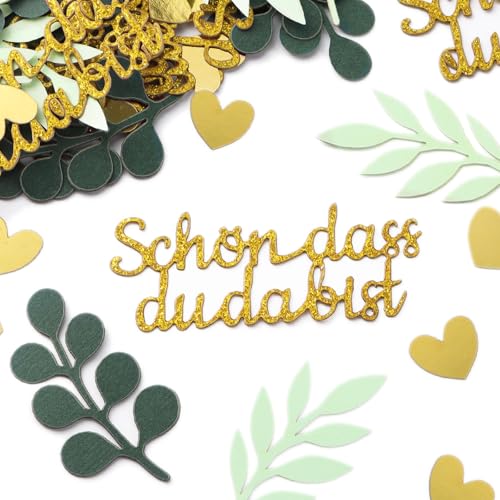 100 Stück 3 Muster Schön dass Du da bist Konfetti Blätter Glitzer Herz Tischdeko Set Kinder Streudeko für Hochzeit Taufe Kommunion Jugendweihe Geburtstag Motto Party Basteln Dekoration von GEBETTER