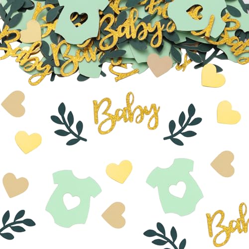 100 Stück 4 Motiv Babyparty Deko Konfetti, Baby Shower Tischdeko Set Blätter Herz Kinder Streudeko für Taufe Kommunion Geburt Motto Gender Reveal Party Basteln Dekoration von GEBETTER