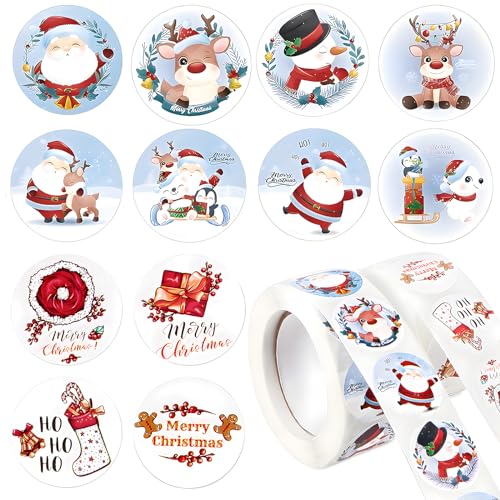 1000 Stück 2,5cm Weihnachtsaufkleber selbstklebend Weihnachtssticker Merry Christmas Sticker Aufkleber Geschenkaufkleber für Weihnachten Geschenk (16 Mustern) von GEBETTER