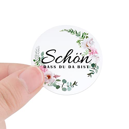 120 Stk 4cm Schön dass du da bist Aufkleber Rund Selbstklebend Sticker Hochzeit Gastgeschenke Deko für Geburtstag Taufe Kommunion Konfirmation (Blumen Blätter) von GEBETTER