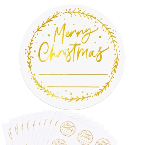 120 Stk 4cm Weihnachtsaufkleber Selbstklebend Aufkleber Weihnachten Etiketten Marmeladenglas Sticker Weihnachtssticker Geschenksticker für Geschenktüten Gewürzetiketten Geschenkaufkleber (Gold) von GEBETTER