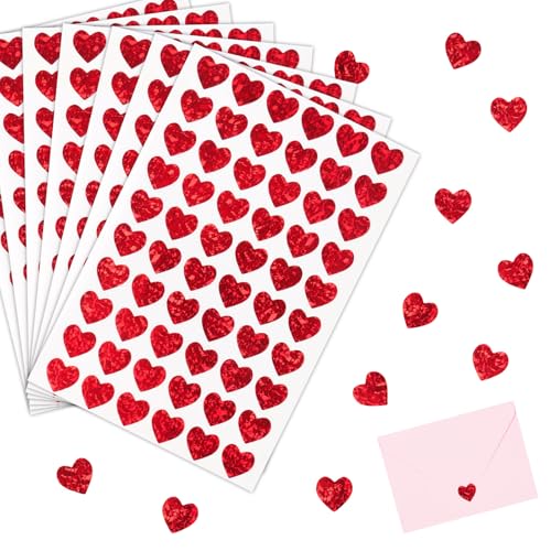 1200 Stück Glitzer Herz Aufkleber Selbstklebend Herzform Sticker Etiketten für Valentinstag Ostern Hochzeit Gästebuch Geschenkbeutel DIY Handwerk Scrapbooking Umschlagsiegel Dekoration (Rot) von GEBETTER