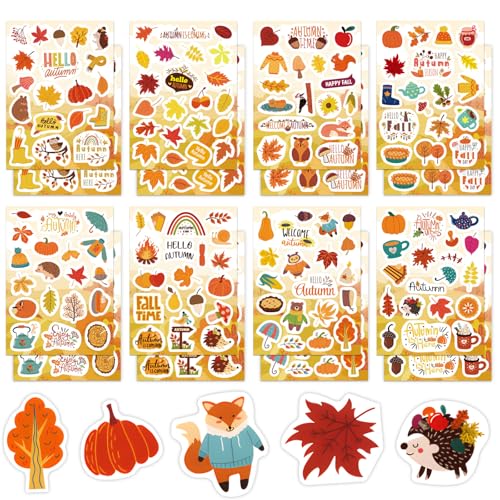 154 Stück Herbst Sticker Ahornblätter Eichhörnchen Kürbisse Igel Herbst Aufkleber für Kinder Etiketten Fotoalbum Tagebuch Poesiealbum Scrapbooking Geburtstag Dekoration Briefe DIY Basteln von GEBETTER