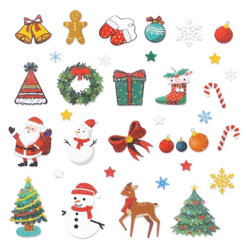 165 Stück Glitzer Sticker Weihnachtsmann Weihnachtsbaum Schneeflocken Schneemann Aufkleber Weihnachts Etiketten Selbstklebend zum Basteln Weihnachten Geschenk Deko Xmas Weihnachtsdeko von GEBETTER