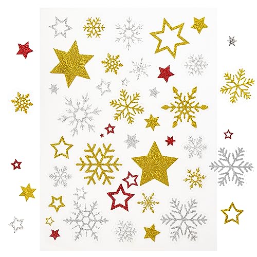 170 Stück Sticker Glitzer Stern Schneeflocken Aufkleber Weihnachts Etiketten Gold Silber Rot Selbstklebend zum Basteln Weihnachten Geschenk Deko Xmas Weihnachtsdeko von GEBETTER