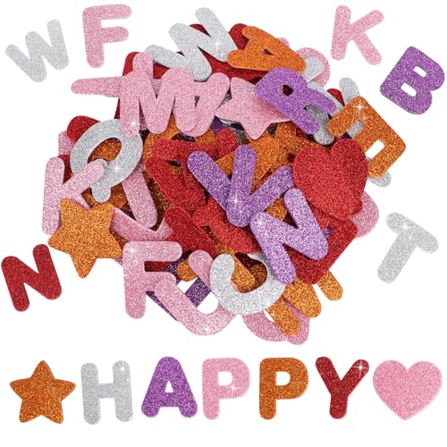 GEBETTER 182 Stück 4,3 cm Moosgummi Buchstaben Glitzer Aufkleber Selbstklebend Schaumstoff Klebebuchstaben Glitter Alphabet Sticker für Kinder Namensaufkleber DIY Handwerk (5 Farben) von GEBETTER