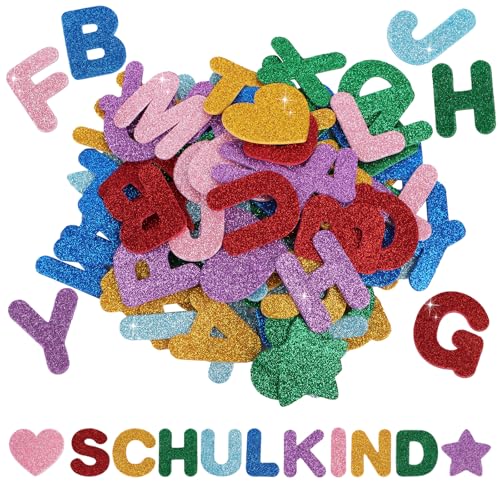 182 Stück 4,3 cm Moosgummi Buchstaben Glitzer Aufkleber Selbstklebend Schaumstoff Klebebuchstaben Glitter Alphabet Sticker für Kinder Namensaufkleber DIY Handwerk (7 Farben) von GEBETTER