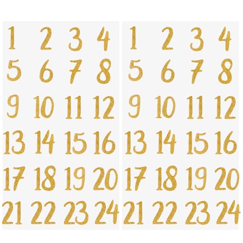 2 Blatt Adventskalender Aufkleber Glitzer Zahlen 1-24 Sterne Sticker für Weihnachten Kalender zum basteln selbstklebend Dekoration Etiketten Weihnachtskalender Nummern für Papiertüten (Gold) von GEBETTER