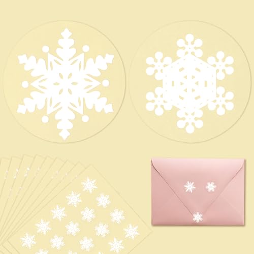 200 Stück 2,5cm Schneeflocken Aufkleber Transparent Weihnachten Party Rund Sticker Selbstklebend Schnee Etiketten Partei Geschenkaufkleber Geschenk Deko für Geschenkbeutel Candy Cookie Box von GEBETTER