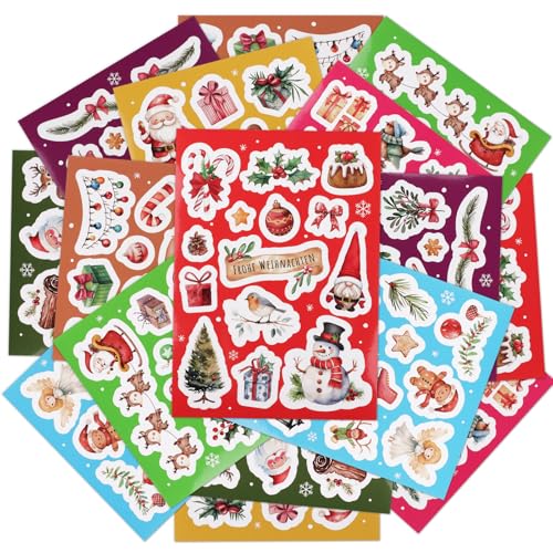 216 Stück Weihnachten Sticker Weihnachtsmann Schneemann Weihnachtsbaum Winter Aufkleber für Kinder Etiketten Fotoalbum Tagebuch Poesiealbum Scrapbooking Neujahr Dekoration Briefe DIY Basteln von GEBETTER