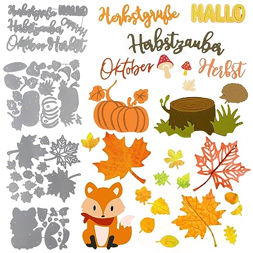 23 Stück Herbst Stanzschablonen Set inkl. Ahornblatt Kürbis Herbstblätter Eichhörnchen Motive Herbstfest Stanzformen Schablone für Scrapbooking Handwerk DIY Grußkarten Erntedankfest von GEBETTER