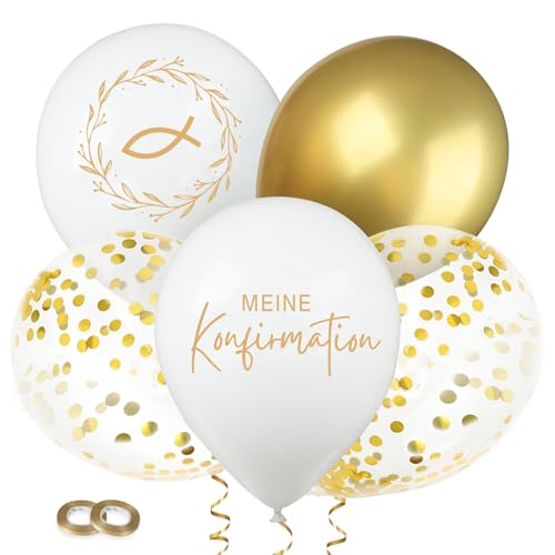 24 Stück 4 Design Kommunion Luftballons Konfirmation Deko mit Fischmotiv und Blätterkranz Helium Ballons Dekoration Geschenk für Taufe Erstkommunion Weihnachten Party Zubehör Partydeko (Konfirmation) von GEBETTER