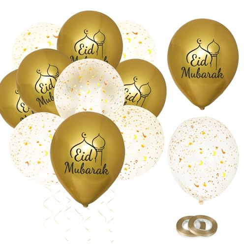 24 Stück Eid Mubarak Luftballons Ramadan Latexballons Stern Mond Deko Set Helium Konfetti Latex Ballons Dekoration Geschenk für Männer Frauen Feier Party (2 Motive) von GEBETTER