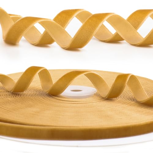 25 Yard Samt Geschenkband 1cm breit Schleifenband Dekoband zum Basteln Band Weihnachten Samtband Stoffband Ribbon für Geburtstag Hochzeit Weihnachtsdeko Hochzeitsdeko (Khaki-farben) von GEBETTER